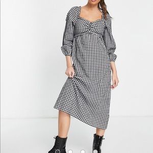 Miss Selfridge ruched bust midi dress in mono gingham